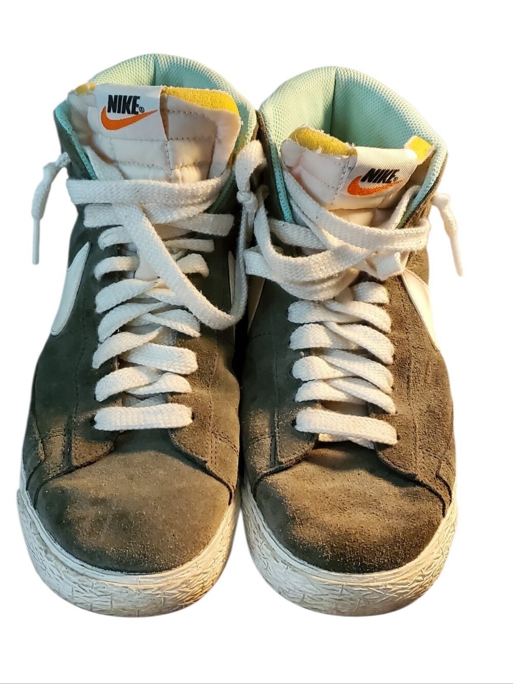 Nike High-Top Suede Sneakers in Olive Green, White & Mint